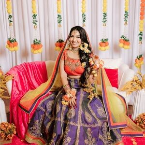 Traditional Indian Lehenga Choli - Orange and Purple